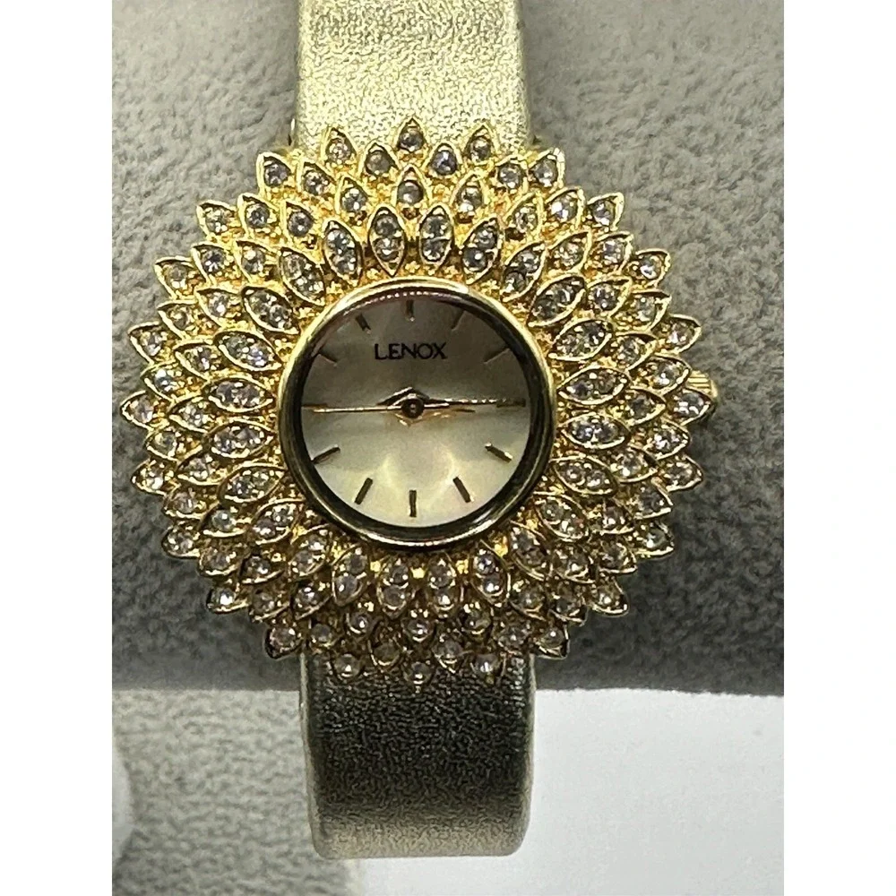 Lenox Womens Cuff Watch Gold Tone‎ New Battery Crystals 32MM Analog 6.5